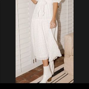 Lulus Hello Sweetheart White Puff Sleeve Tiered Midi Dress 💗